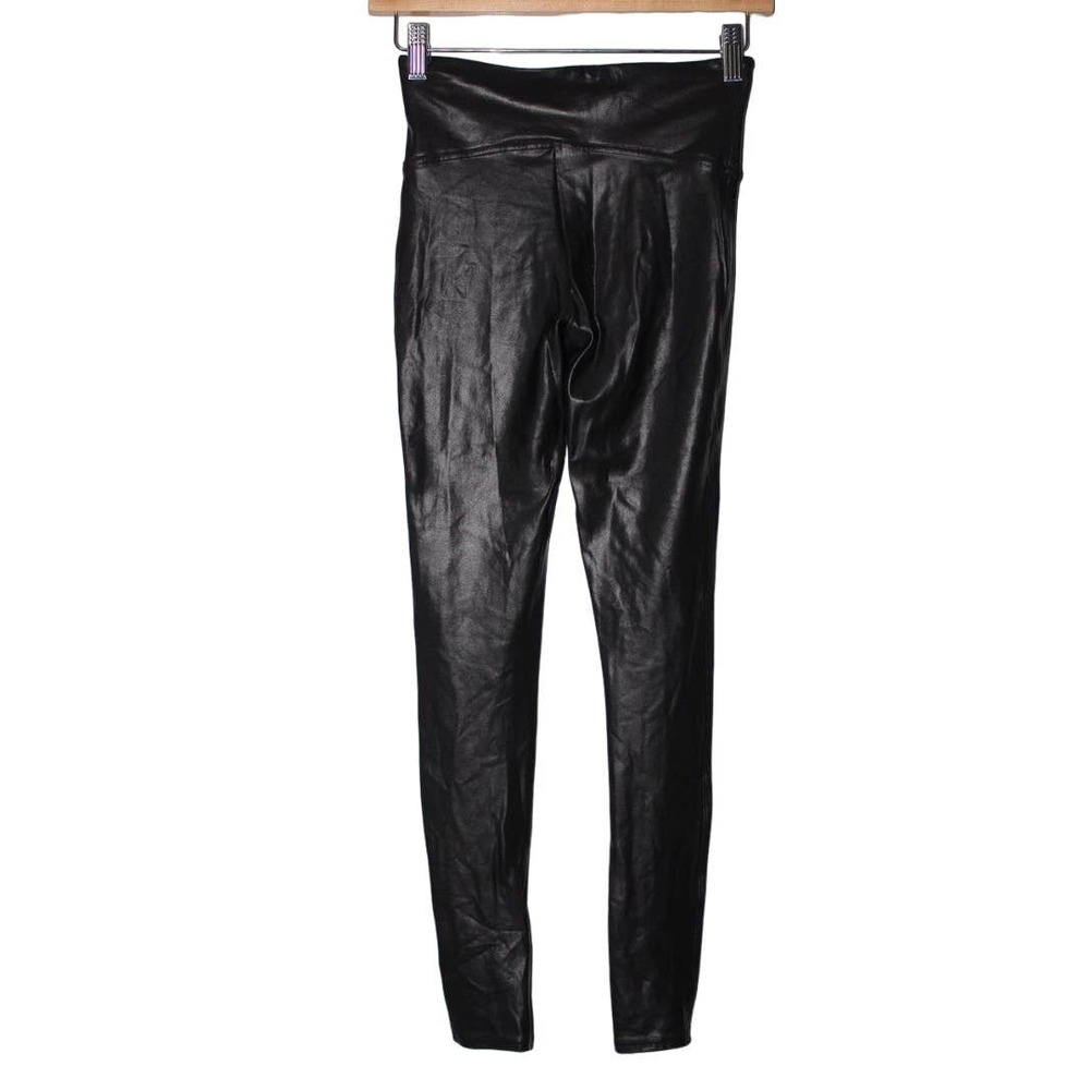 Women's Spanx Black Faux Leather Athletic Full Length Leggings Yoga Pants Size S - Picture 2 of 7
